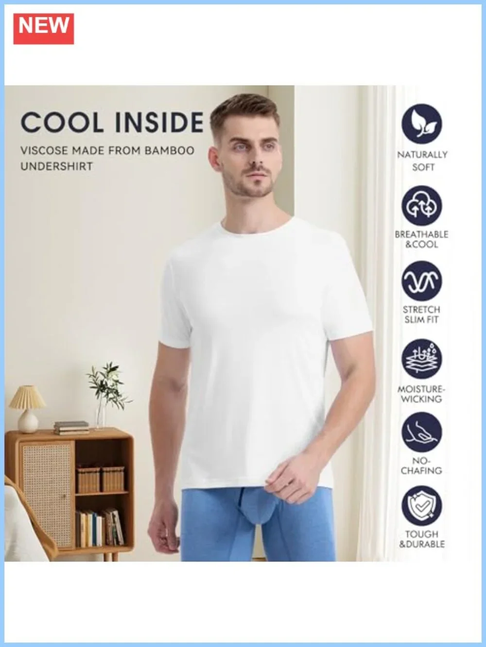 Men's Crewneck Undershirts 3 Pack Moisture-Wicking Slim Fit Tees